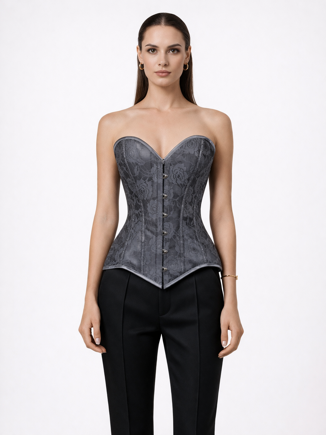 Dark Grey Lace Overbust Corset – Sweetheart Neckline | Chiquevive