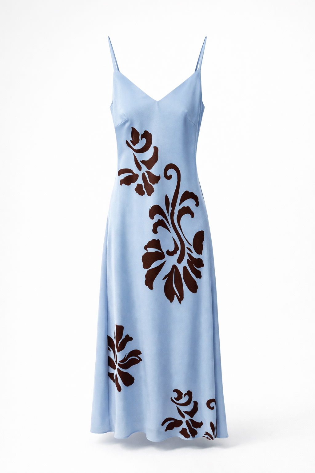 Celeste Bloom Satin Maxi Dress - Sky Blue. - Chiquevive