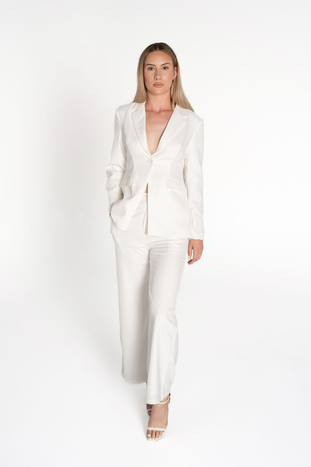 Tailored Ivory Blazer & Wide-Leg Trouser Set