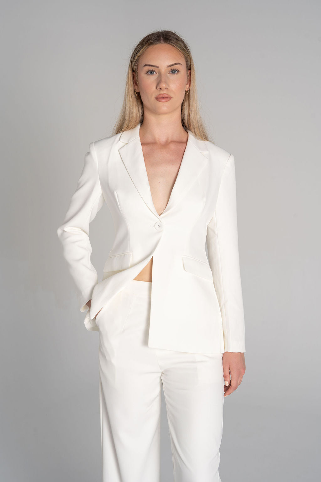 Tailored Ivory Blazer & Wide-Leg Trouser Set