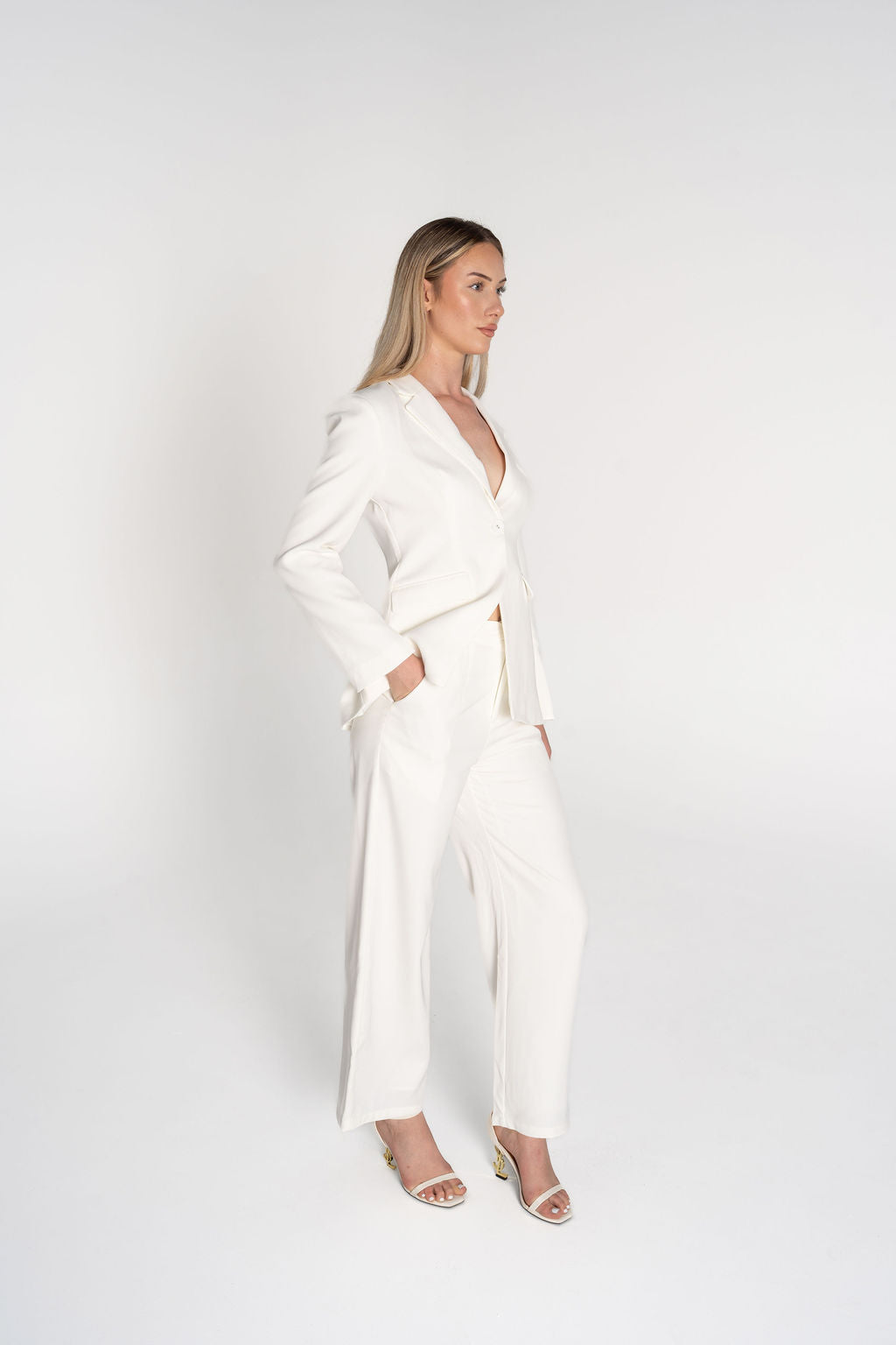 Tailored Ivory Blazer & Wide-Leg Trouser Set
