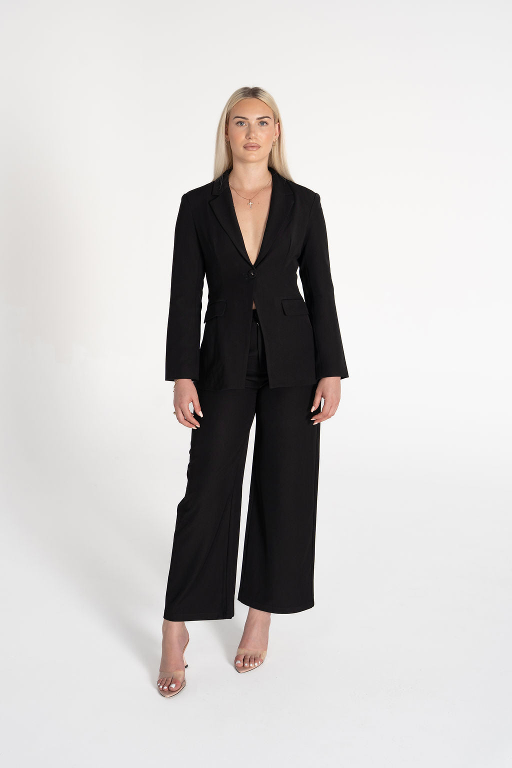 Black Tailored Blazer & Wide-Leg Trouser Set