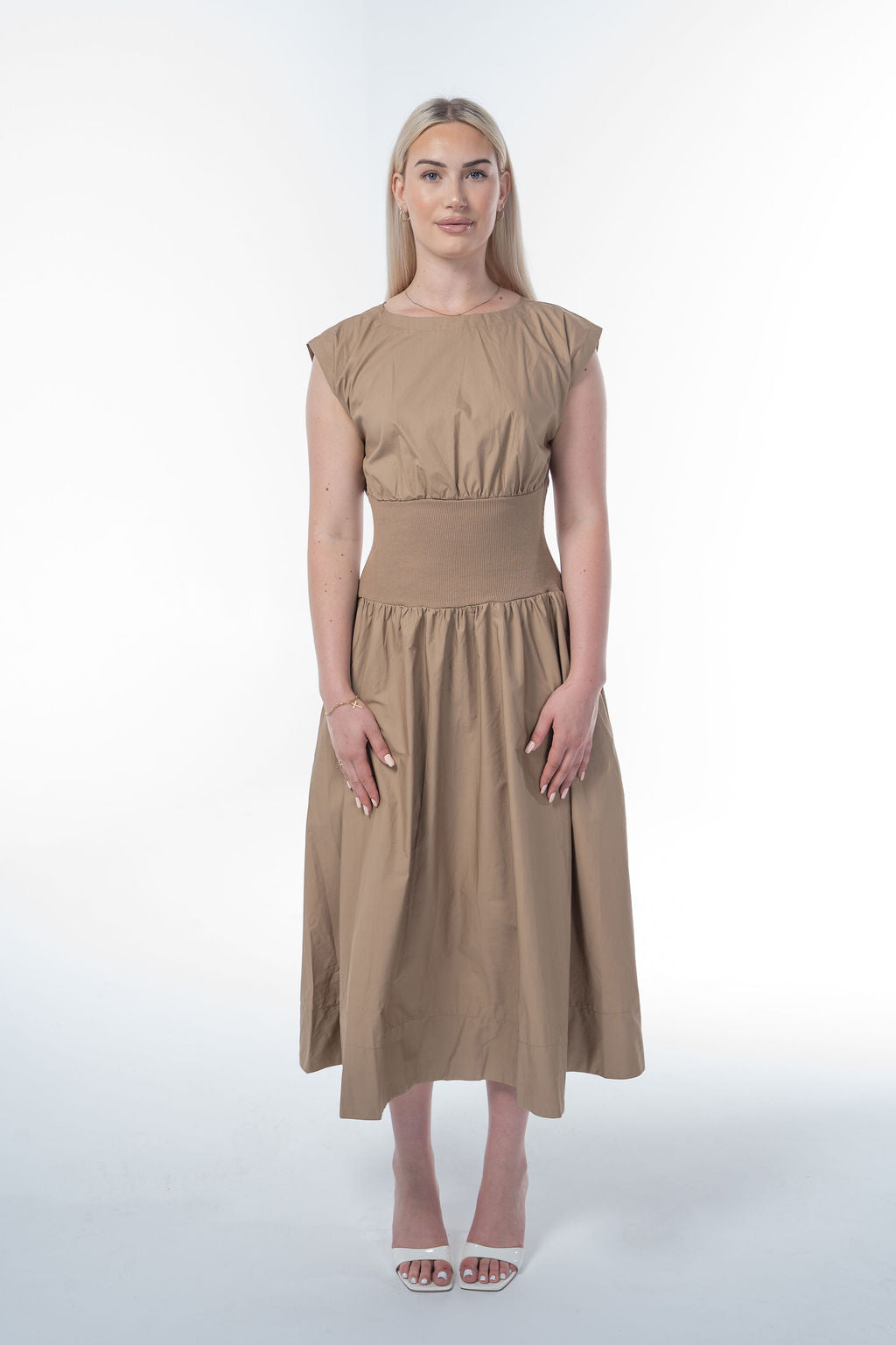 Solid Woven Midi Dress