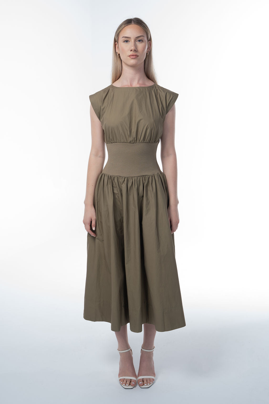 Solid Woven Midi Dress
