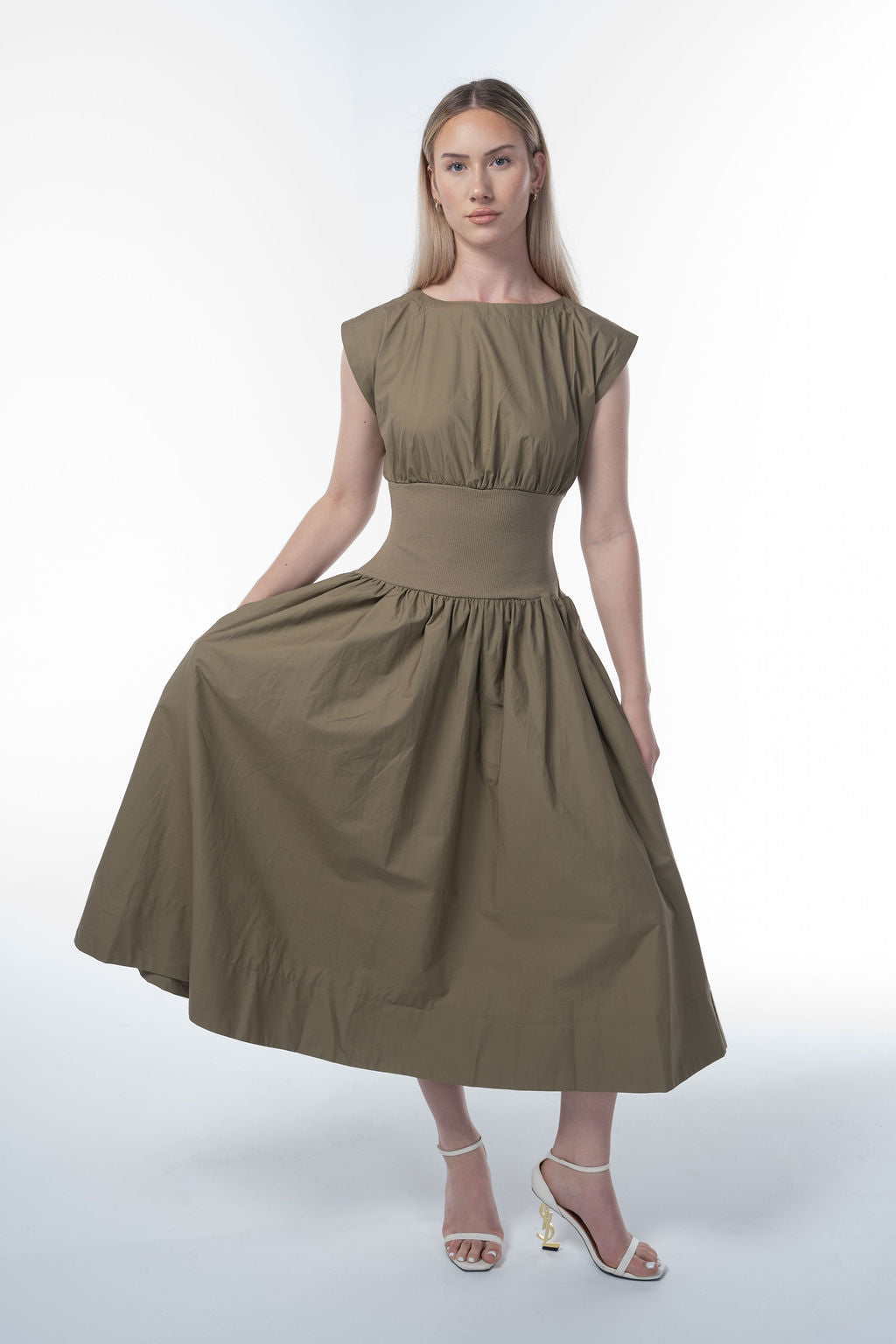 Solid Woven Midi Dress