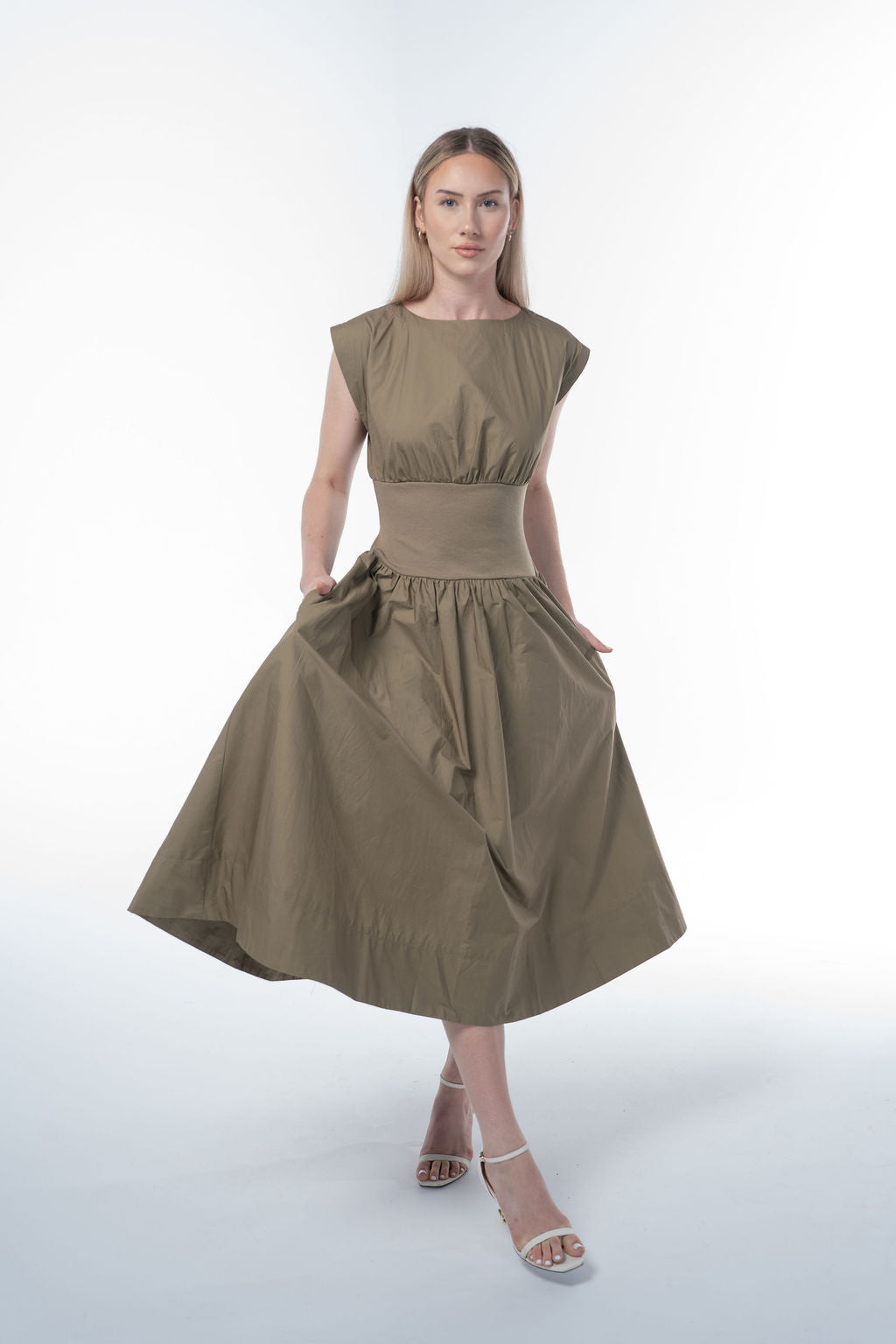 Solid Woven Midi Dress
