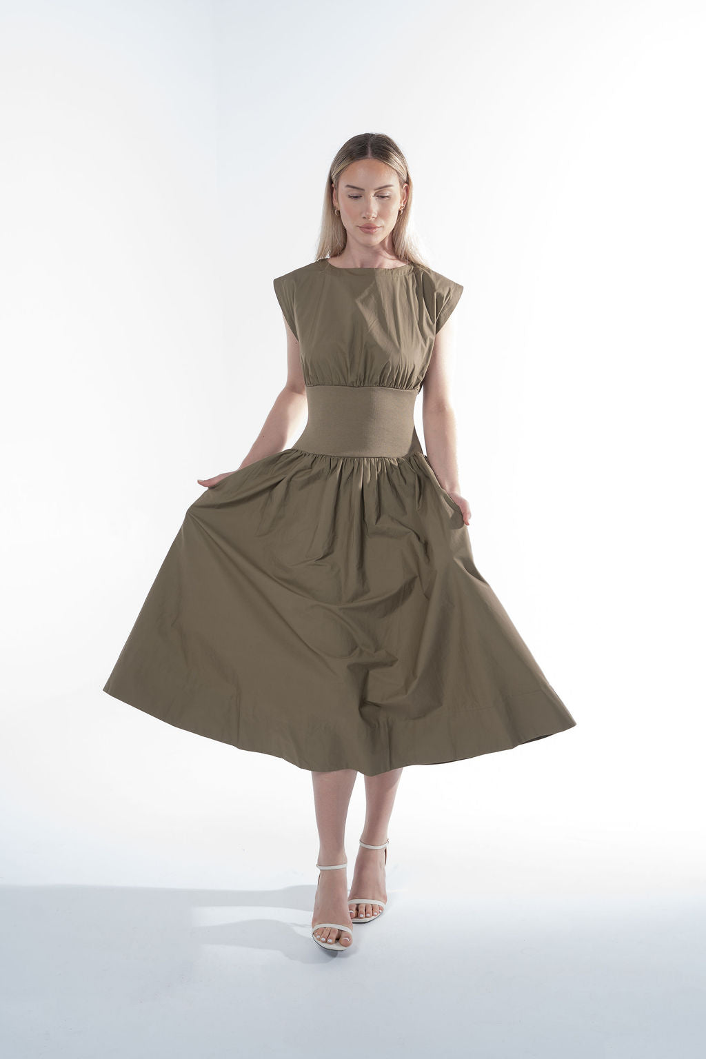 Solid Woven Midi Dress