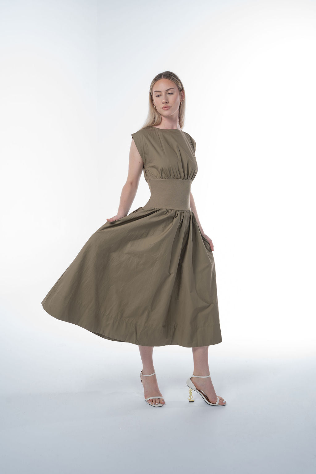 Solid Woven Midi Dress