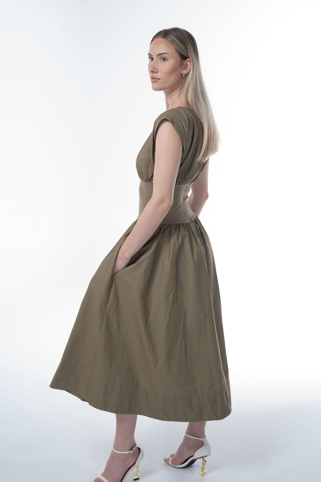 Solid Woven Midi Dress