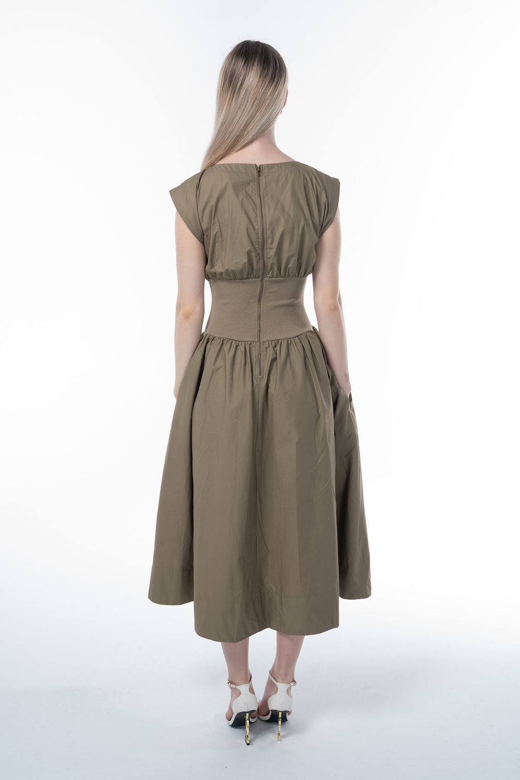 Solid Woven Midi Dress