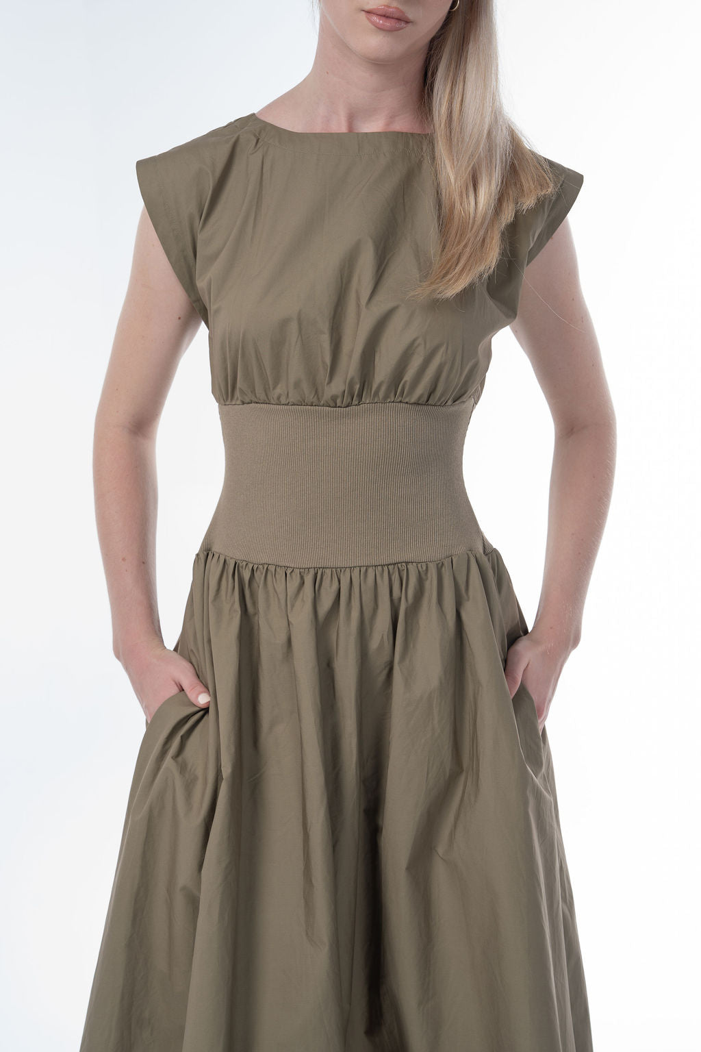 Solid Woven Midi Dress