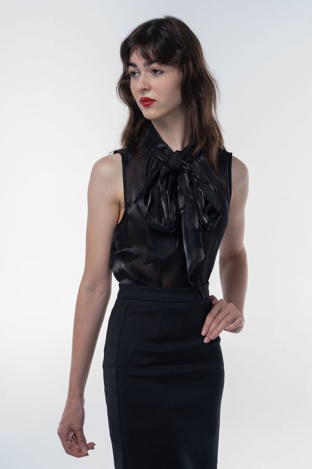 Black Organza Sleeveless Top – Sheer Elegance
