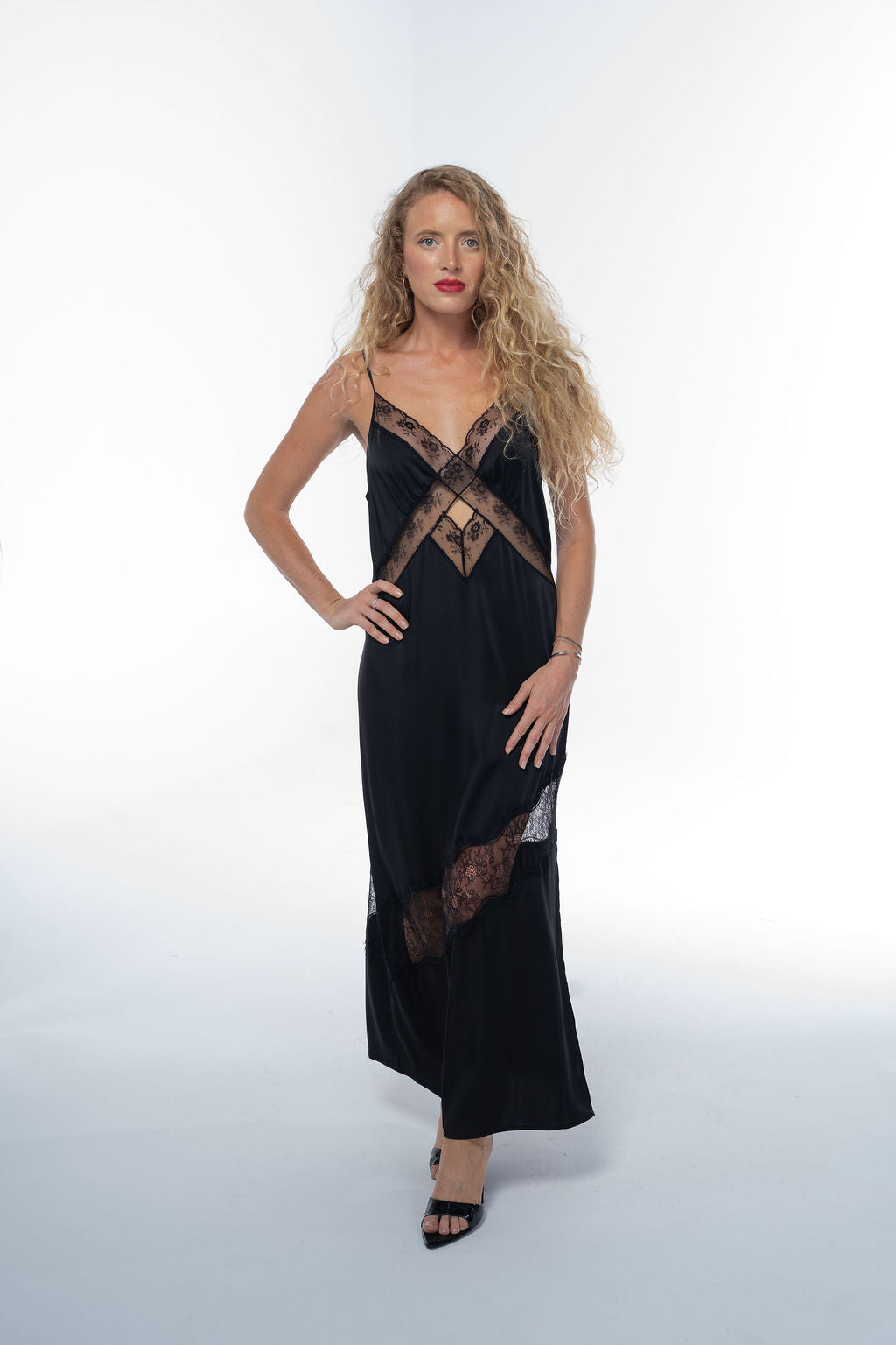 Heavenly Bodies Lace Slip Dress – Black