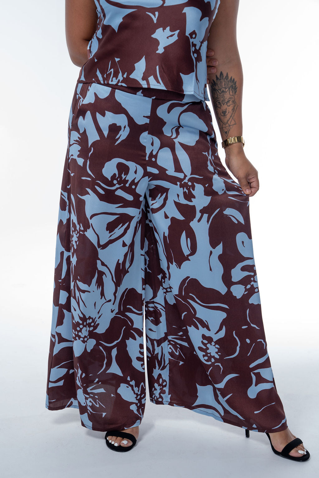 Sienna Bloom Satin Style Cami & Wide Leg Set