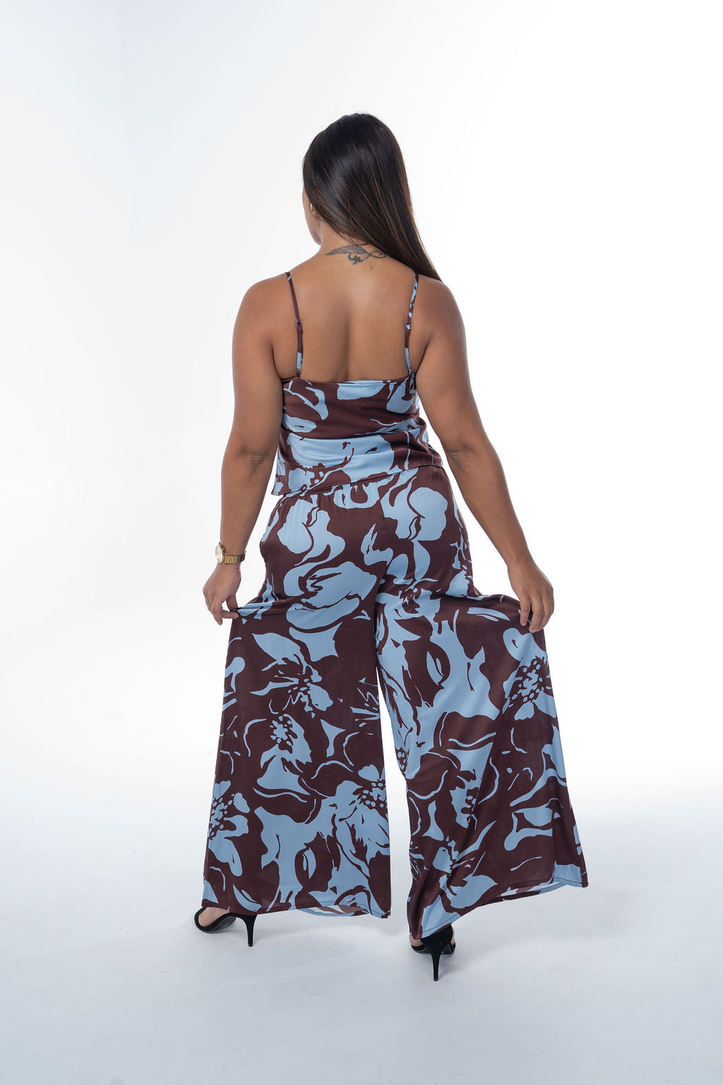 Sienna Bloom Satin Style Cami & Wide Leg Set