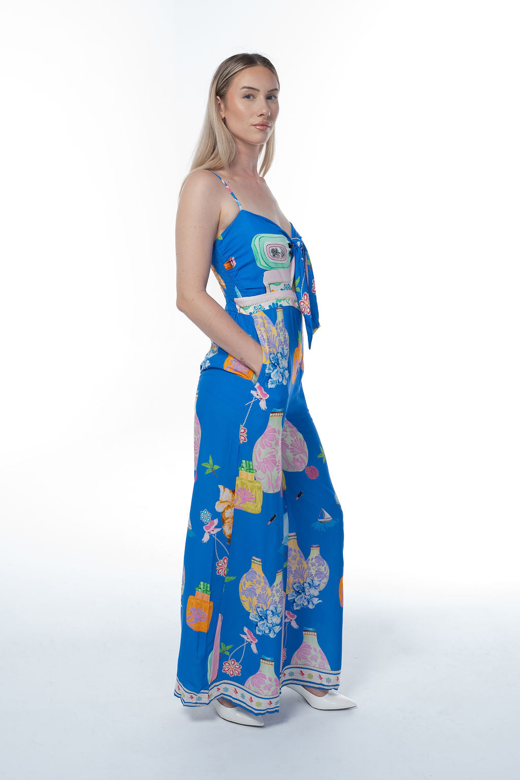 Azure Muse Printed Wide Leg Jumpsuit