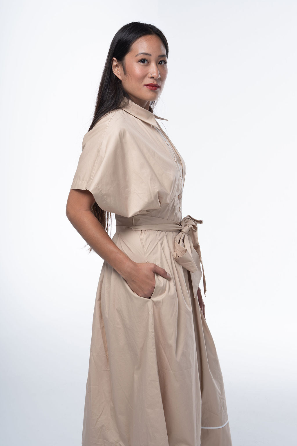 Solid Woven Midi Dress