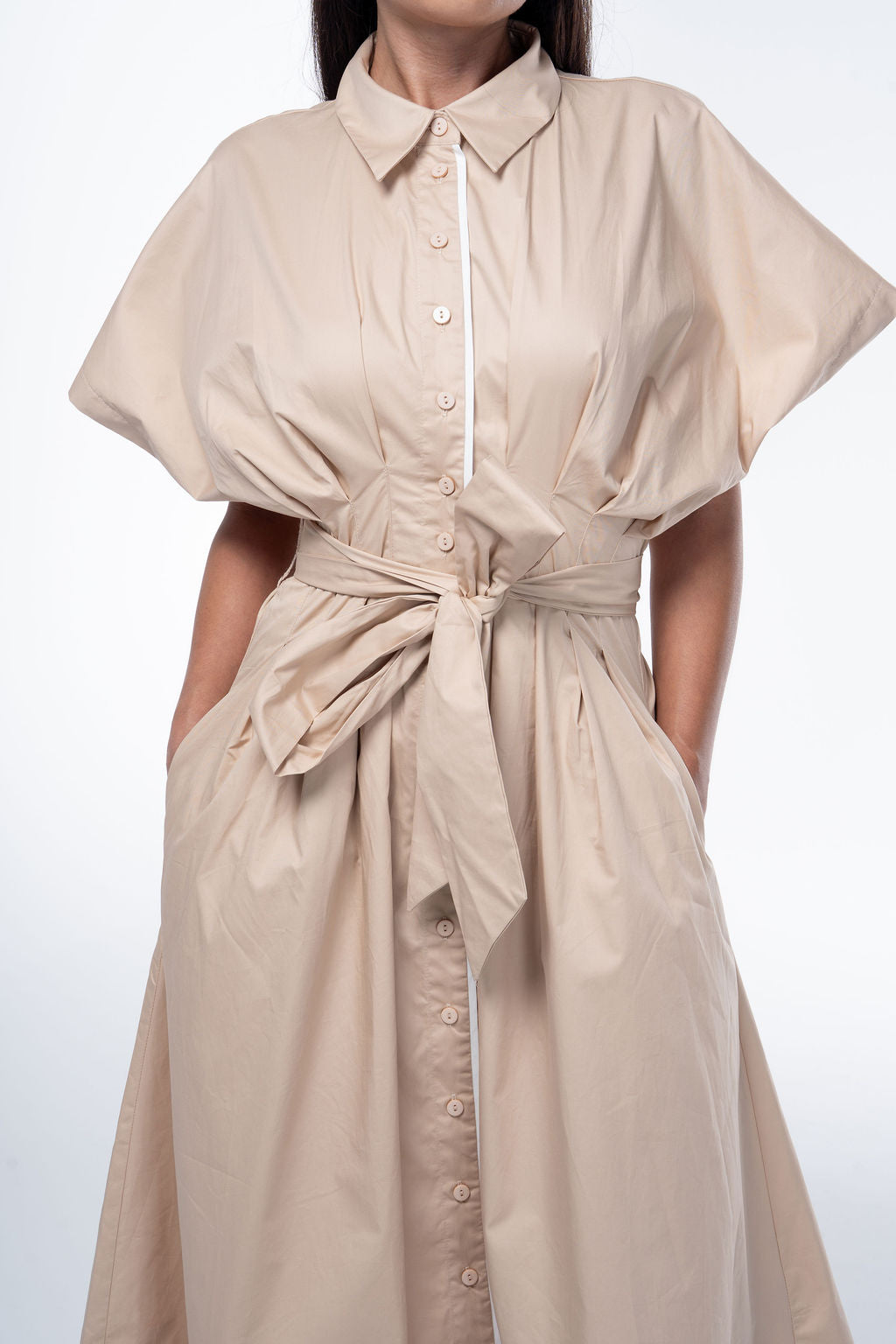 Solid Woven Midi Dress