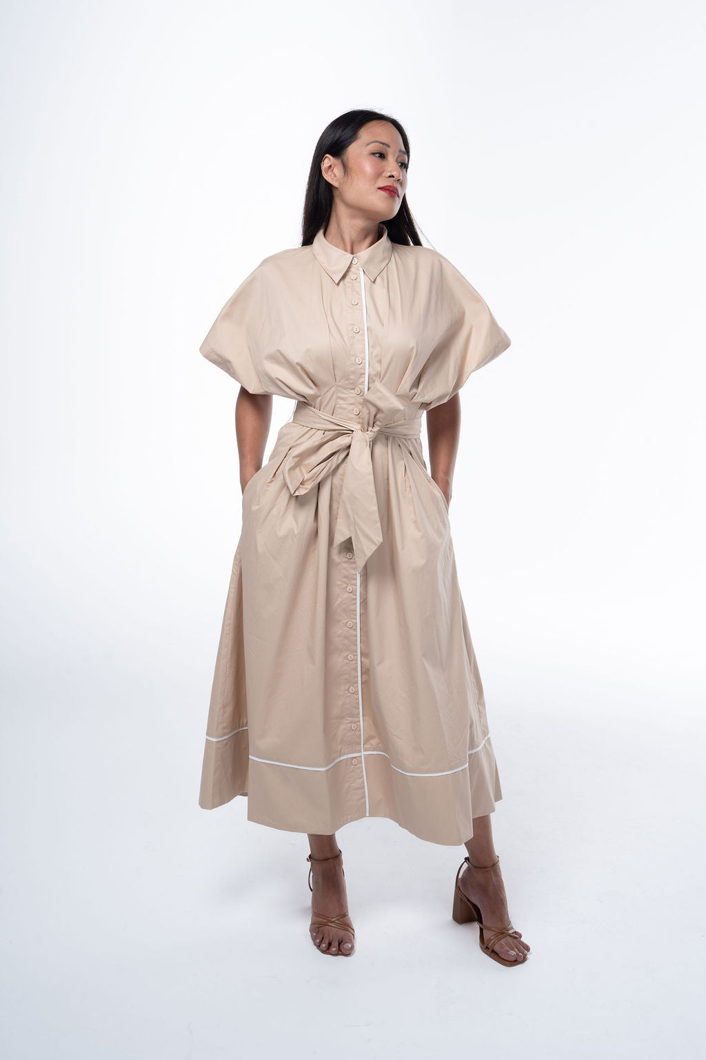 Solid Woven Midi Dress