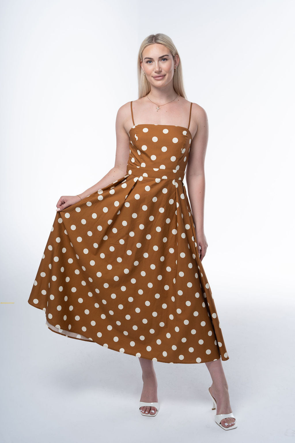 Printed Woven Midi Dress with Straight Neckline