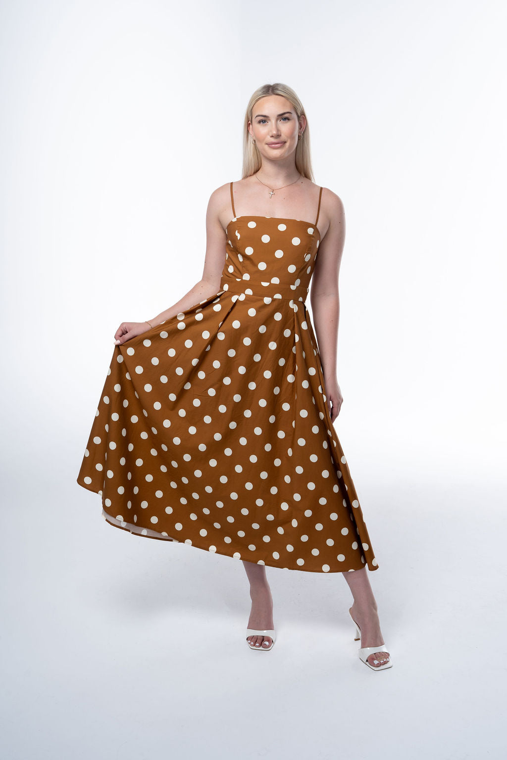 Printed Woven Midi Dress with Straight Neckline