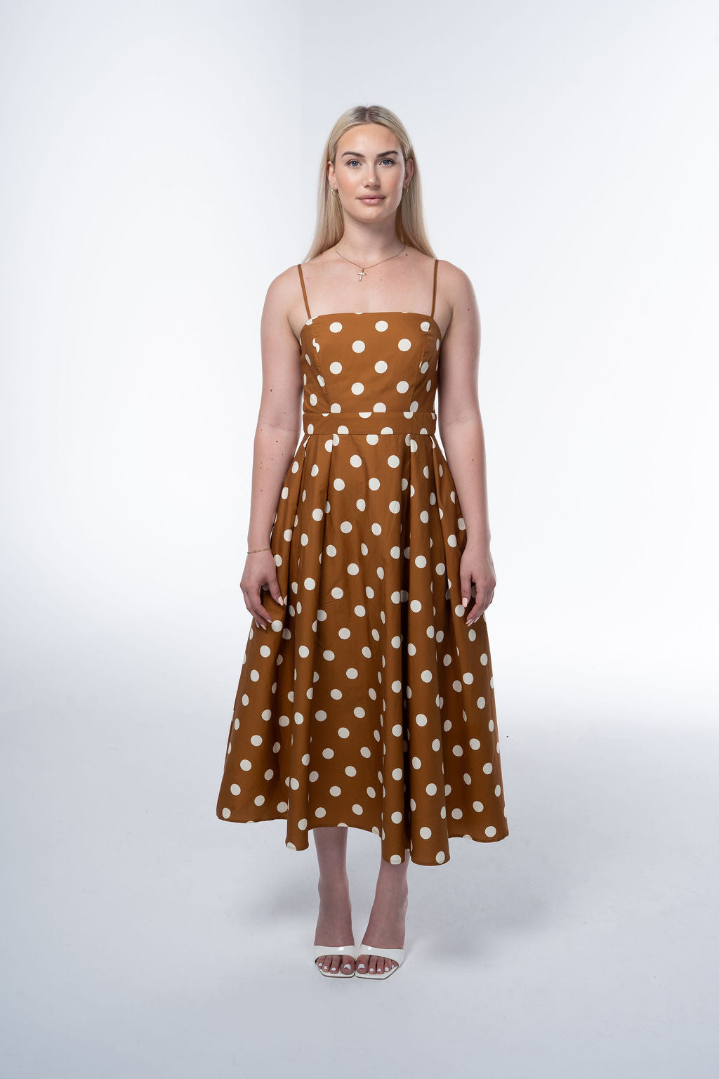 Printed Woven Midi Dress with Straight Neckline