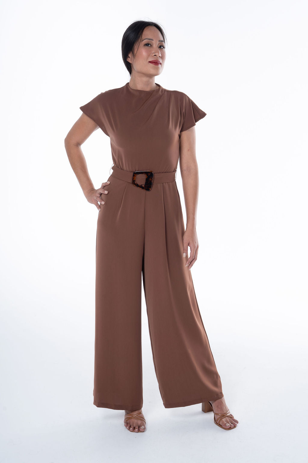 Timeless Pleated Buckle Jumpsuit with Resin buckle