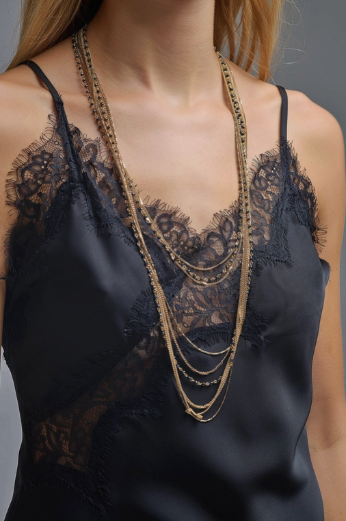Asymmetrical Black Satin Lace Dress