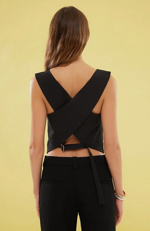 V-Neck Back Cross Woven Vest