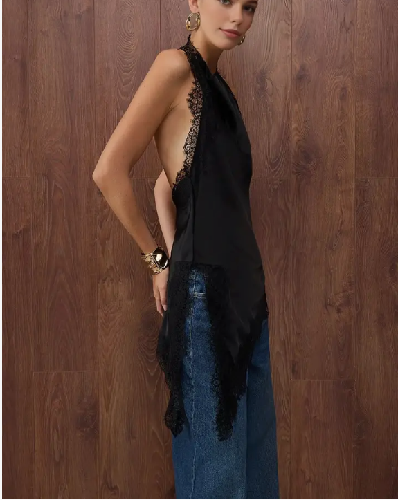 Cowl Neck Asymmetrical Cut Satin Party Blouse