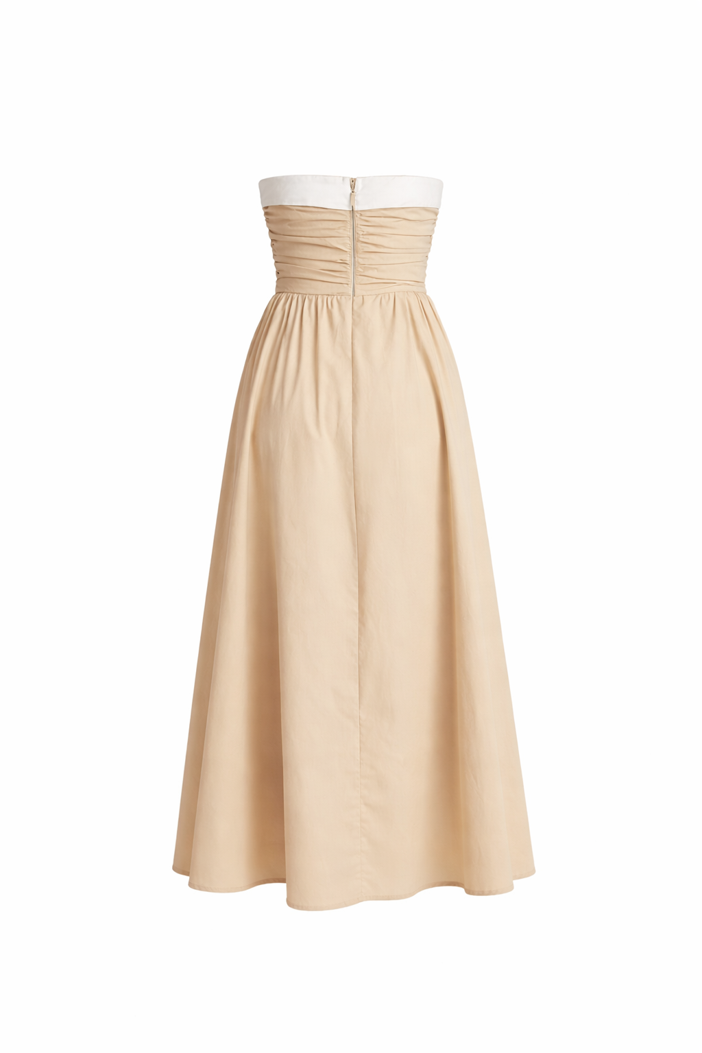 Cotton Contrast Neckline Ruched Bodice Midi Dress - Chiquevive