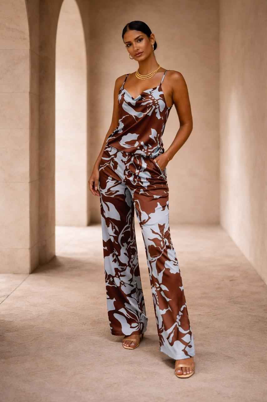 Sienna Bloom Satin Cami & Wide Leg Set